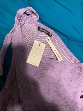 MEROKEETY Lavender Smocked Off-Shoulder Blouse